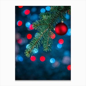 Closeup Of A Pine Tree Branch Under Night Time Setting Card Style Design With A Decorative Theme F (3) Canvas Print