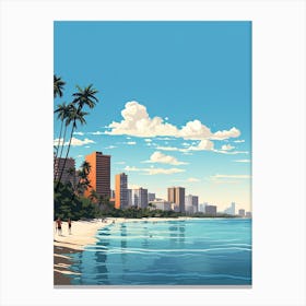 Waikiki Beach Hawaii, Usa, Flat Illustration 2 Canvas Print