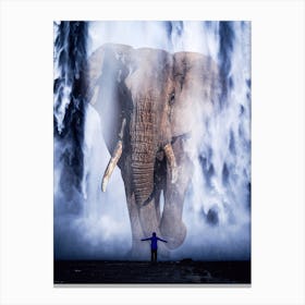 Giant Elephant In Waterfall Canvas Print