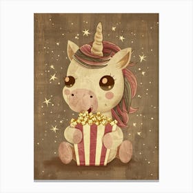 Unicorn Eating Popcorn Mustard Muted Pastels 2 Canvas Print