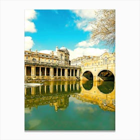 Pulteney Bridge And Weir, City Of Bath, Somerset, England Canvas Print