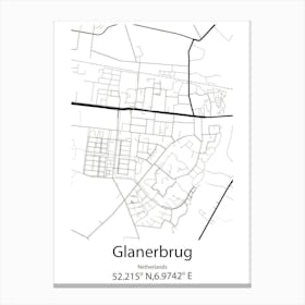 Glanerbrug,Netherlands Minimalist Map Canvas Print