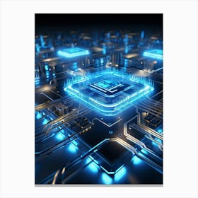 Ai Integrated Futuristic Electronic Circuit Glowing Etched Circuits Intertwining Wires Metallic S (4) Canvas Print