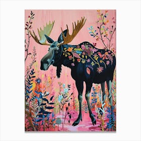 Floral Animal Painting Moose 3 Canvas Print