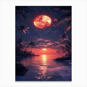 Full Moon Over The Ocean 4 Canvas Print