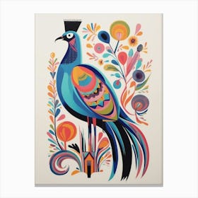 Colourful Scandi Bird Peacock 2 Canvas Print