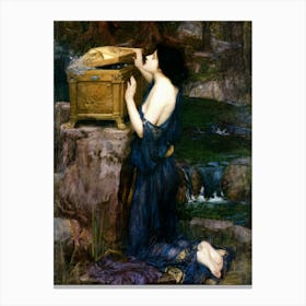 Pandora's Box - John Williams Waterhouse Oil Painting - Remastered Image - Vintage Victorian Dreamy Mythological Pagan Witchy Magic Dreamy Witchcore Fairytale Cottagecore Famous Golden Box Beautiful Canvas Print