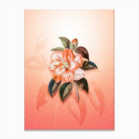Japanese Camelia Vintage Botanical in Peach Fuzz Seigaiha Wave Pattern n.0193 Canvas Print