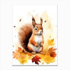 Squirrel Watercolour In Autumn Colours 1 Canvas Print