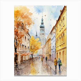 Bratislava Slovakia In Autumn Fall, Watercolour 3 Canvas Print