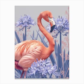 Andean Flamingo And Agapanthus Minimalist Illustration 2 Canvas Print