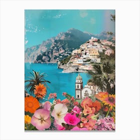 Amalfi Coast   Floral Retro Collage Style 4 Canvas Print