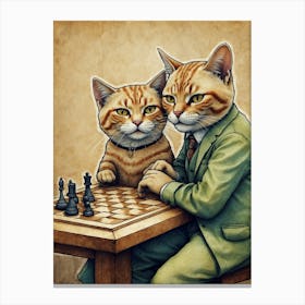 Two Cats Playing Chess 2 Canvas Print