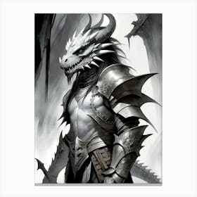 Dragonborn Black And White Painting (6) Canvas Print
