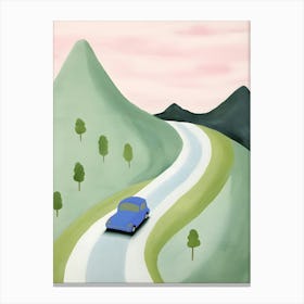 Blue Car On Road Canvas Print