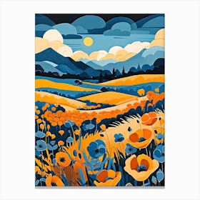 Cartoon Poppy Field Landscape Illustration (7) Canvas Print