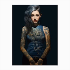 Woman With Golden Tattoos and Flowers #3 Canvas Print
