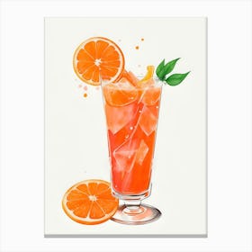 Aperol With Ice And Orange Watercolor Vertical Composition 29 Canvas Print
