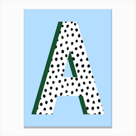 Letter A Initial Spotty with Blue and Green Canvas Print