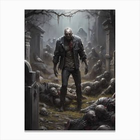 Zombie Emerging From A Cramped Graveyard Canvas Print