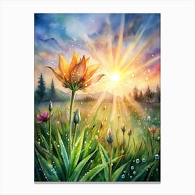 Sunset With Flowers Canvas Print