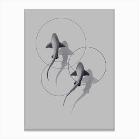 Shark graphic black and white with geometric circles Canvas Print