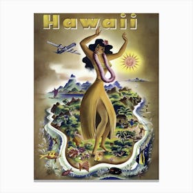 Hawaii, Happy Hula Girl Welcomes Airliner Canvas Print