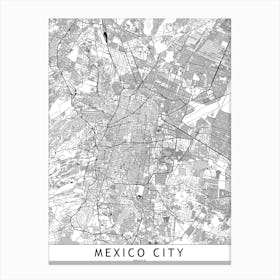 Mexico City White Map Canvas Print