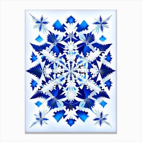 Symmetry, Snowflakes, Blue & White Illustration Canvas Print