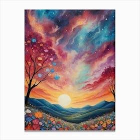 Sunset Over Flowers Canvas Print