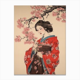 Sakura Cherry Blossom Vintage Japanese Botanical And Geisha Canvas Print