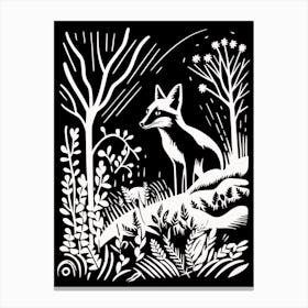 Fox In The Forest Linocut Illustration 22  Canvas Print