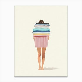 Illustration Of A Woman Carrying A Stack Of Clothes Canvas Print