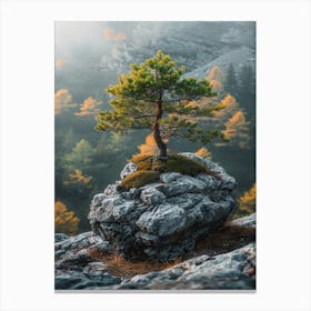 Pine Tree On A Rock Canvas Print