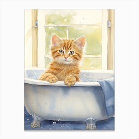 Manx Cat In Bathtub Botanical Bathroom 2 Canvas Print