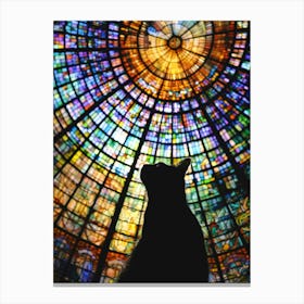 Cat In Front Of Stained Glass Window Canvas Print