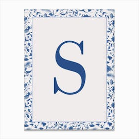 Letter S Monogram Initial Blue Canvas Print