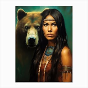 Muskogee Creek Native American Woman With A Bear Canvas Print