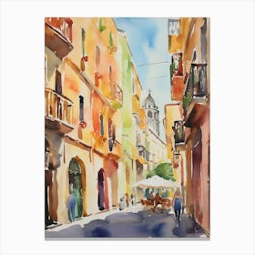 Palermo, Italy Watercolour Streets 1 Canvas Print