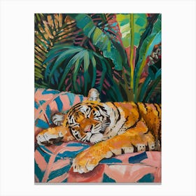 Oil Painting Tiger Sleeping 15 Canvas Print