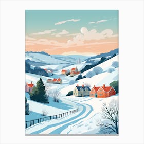 Vintage Winter Travel Illustration Cornwall United Kingdom 3 Canvas Print