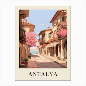 Antalya Turkey 5 Vintage Pink Travel Illustration Poster Canvas Print