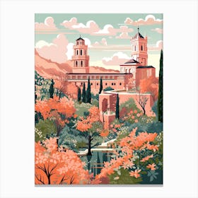 The Alhambra   Granada, Spain   Cute Botanical Illustration Travel 1 Canvas Print