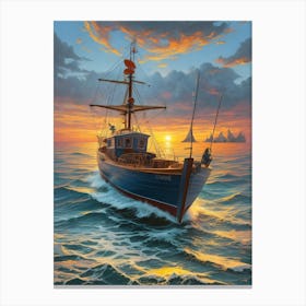 Fishing Boat At Sunset Canvas Print