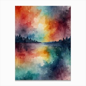 Watercolor Sunset Over Lake Canvas Print