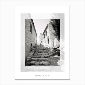 Poster Of Hvar, Croatia, Black And White Old Photo 2 Canvas Print