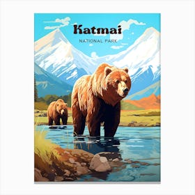 Katmai National Park Alaska Wildlife Travel Art Illustration Canvas Print