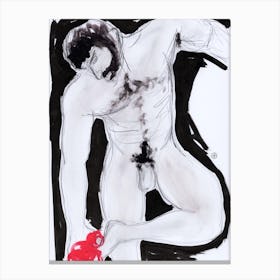 Naked Bather - adult mature male nude gay art homoerotic erotic ful lfronal black and white vertical bedroom bathroom Canvas Print