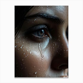 Close Up Of A Single Tear Sleekly Glistening On The Cheek Sweet Emotion Etched Into Its Splendidly (1) Canvas Print