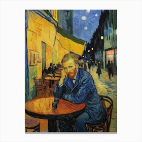 Caféterrasse am Abend van Gogh Sternenhimmel, Impressionismus Selbstportät Canvas Print